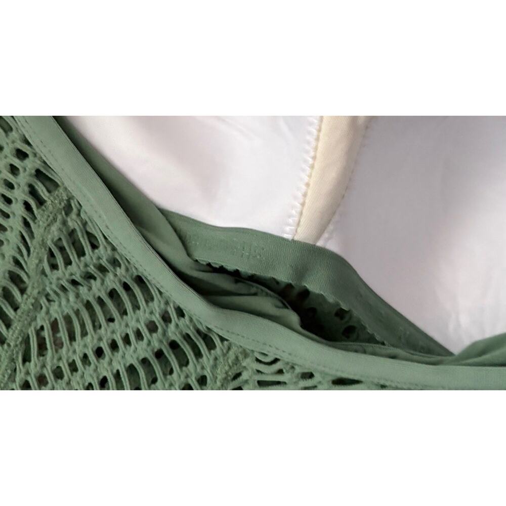 Robin Piccone Sophia Crochet One Piece Swimsuit Sage Green Cut Out Sz 8 - Picture 9 of 13